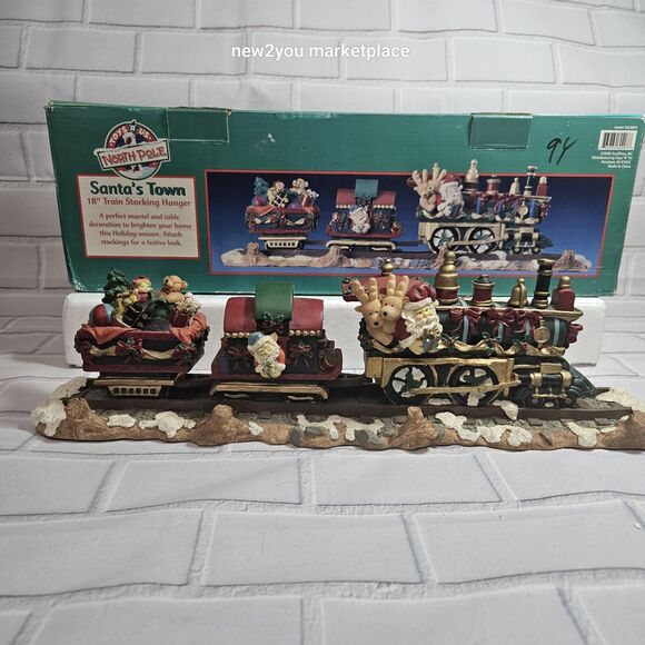 Vintage Christmas Santa's Town 18" Mantle Train 4 Stocking Hanger W/Box Heavy - Picture 2 of 16